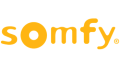 Somfy Logo der Marke Somfy in orange Schrift auf hellem Hintergrund.