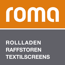 Roma Logo von Roma mit den Produkten Rollläden, Raffstoren und Textilscreens.