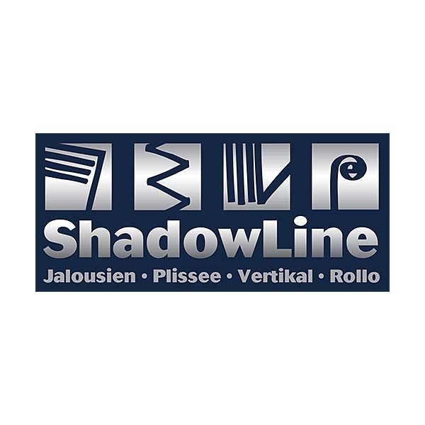 ShadowLine Logo von ShadowLine mit stilisierten Jalousien und Fensterdekoren.