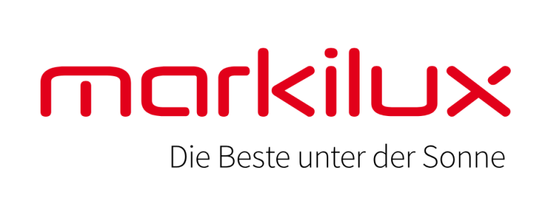 markilux Logo von markilux mit dem Slogan „sicher zeitlos schön“.